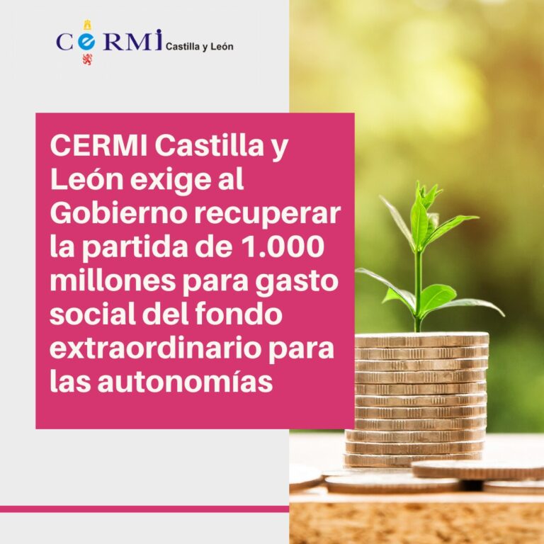 CERMI CyL exige al Gobierno recuperar la partida de 1.000 millones para gasto social del fondo extraordinario para las autonomías